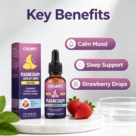 Liquid Magnesium Drops, Strawberry Flavor Mineral Nutritional Supplement, Easy Use Dropper Bottle for Adults
