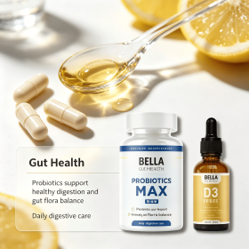 Probiotic Capsules & Vitamin D3 K2 Liquid Drops Bundle, Multi-Strain Probiotic and Vitamin Complex Daily Nutritional Supplement Set for Adults