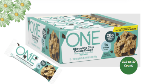 ONE Chocolate Chip Cookie Dough Flavored Protein Bars, 2.12 oz (12 Count)