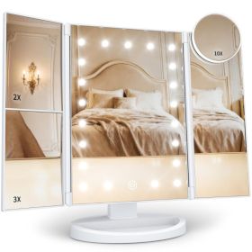 Magnifying Vanity Mirror With Light, Trifold Makeup Mirror Touch Dimming, Dual Power, Clear View For Makeup, Skincare. Dorm Room (Option: white)