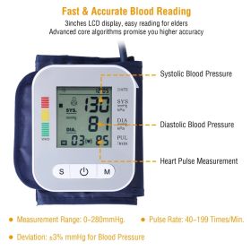 1Pc Digital Arm Blood Pressure Monitor LCD Digital Heart Beat BP Gauge Health Test With Voice (Option: white)
